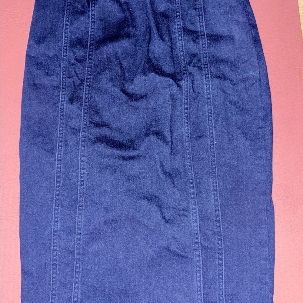 Pilcro by Anthropologie Strapless Navy Jean Dress size medium with back split - Picture 4 of 12